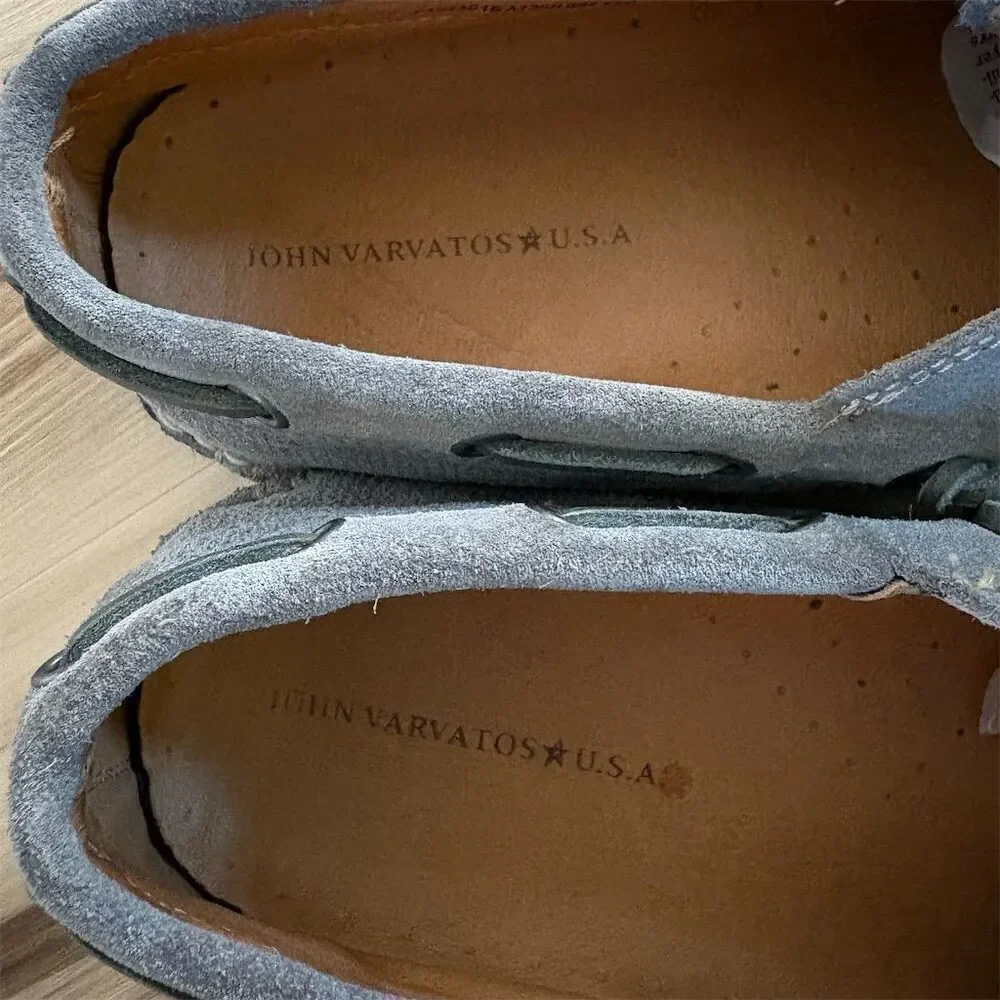 John Varvatos Men's Gray Blue Leather Boat Shoes Slip-On Casual Summer Footwear